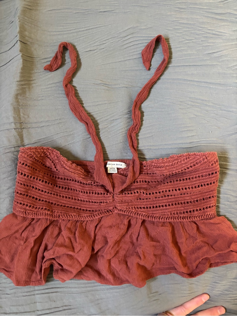 American Eagle Outfitters rust crochet cropped cami with tie straps